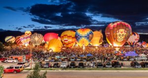 labor day lift off aerial view in colorado springs hot air balloons