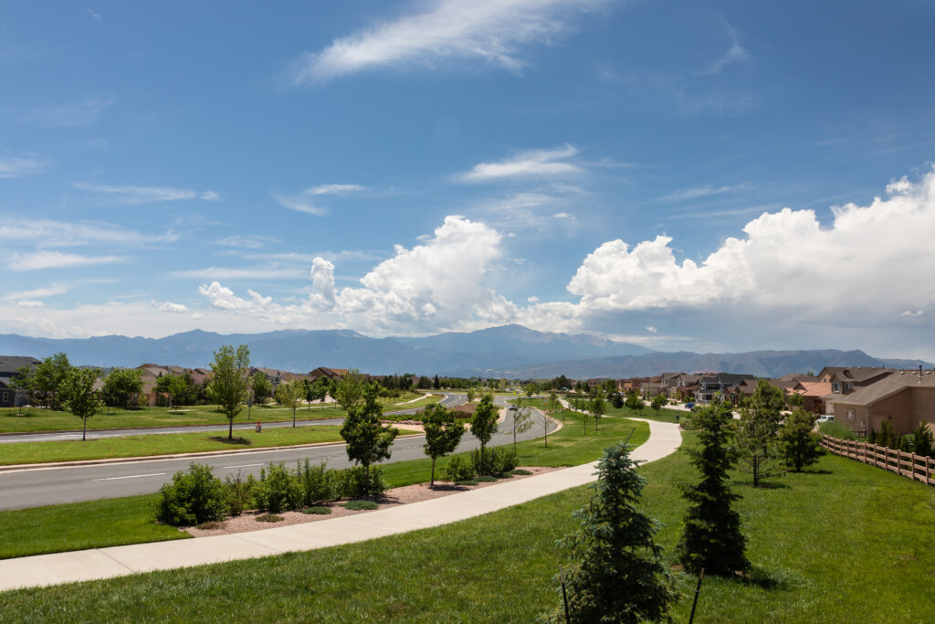 Wolf Ranch community road and beautiful landscaping