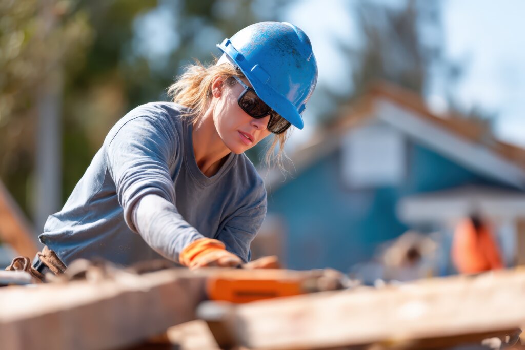 woman vollunteering to build a house