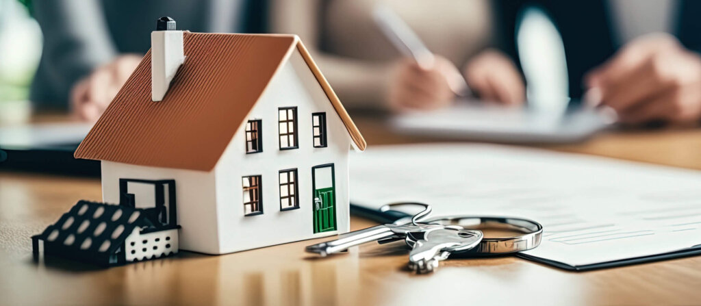 couple signing real estate papers at a new home closing