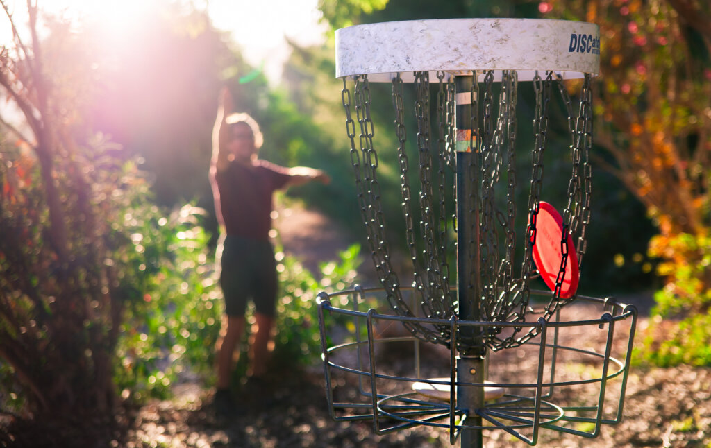 Midway disk golf throw.