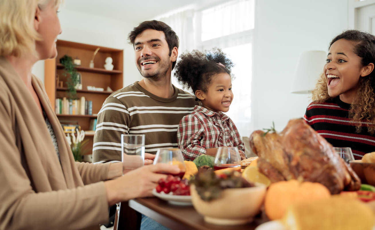Family eating holiday meal